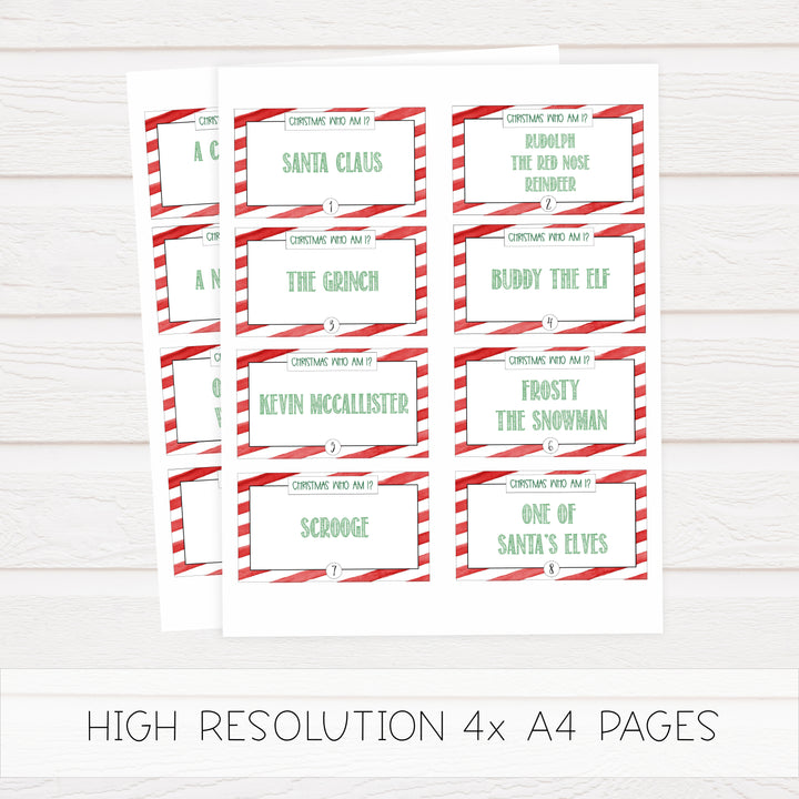 christmas who am I game, christmas party games, christms games, party games, printable christmas games, fun christmas games