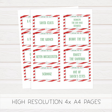 christmas who am I game, christmas party games, christms games, party games, printable christmas games, fun christmas games