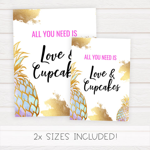 Love & A Cupcake Sign - Gold Pineapple