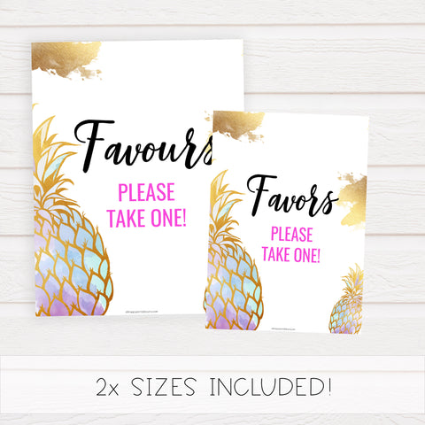 Favors Sign - Gold Pineapple