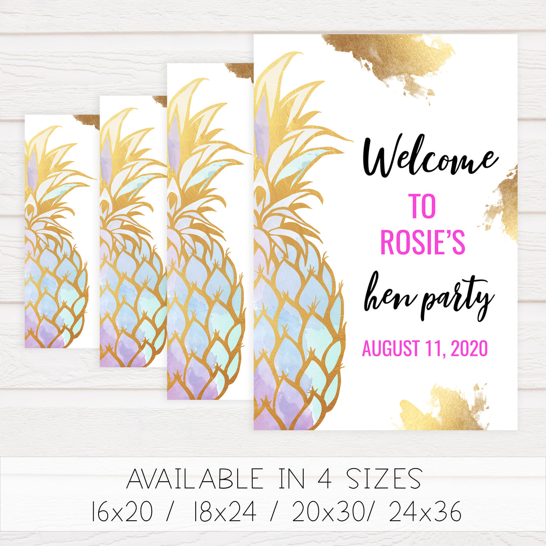 Editable Hen Party Welcome Sign - Gold Pineapple