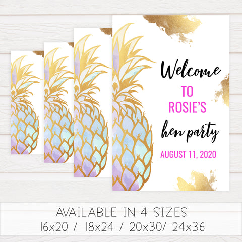 Editable Hen Party Welcome Sign - Gold Pineapple
