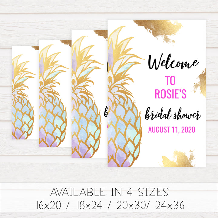 Editable Bridal Shower Welcome Sign - Gold Pineapple