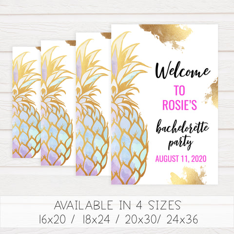 Editable Bachelorette Welcome Sign - Gold Pineapple