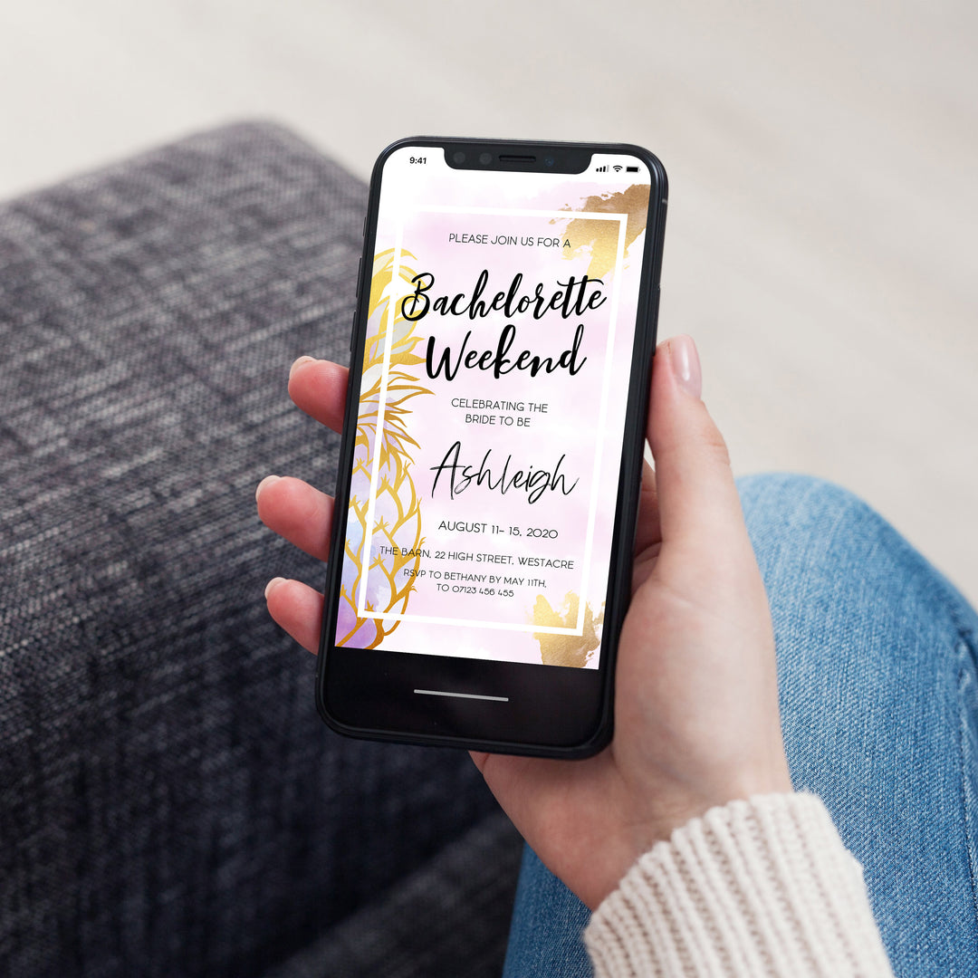 editable pineapple bachelorette weekend invitation, editable bachelorette weekend invitation, editable bridal shower invite