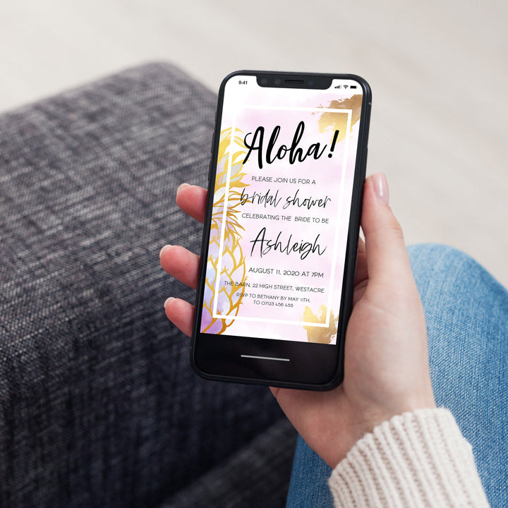 editable aloha bridal shower invitation, editable bachelorette invitation, editable bridal shower invitations, pineapple bridal shower invitation