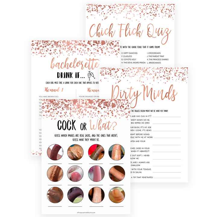 4 Bachelorette Party Games Bundle - Rose Gold Foil