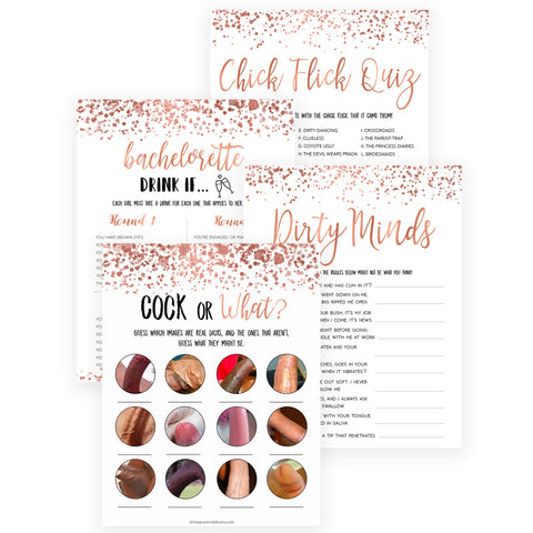 4 Bachelorette Party Games Bundle - Rose Gold Foil
