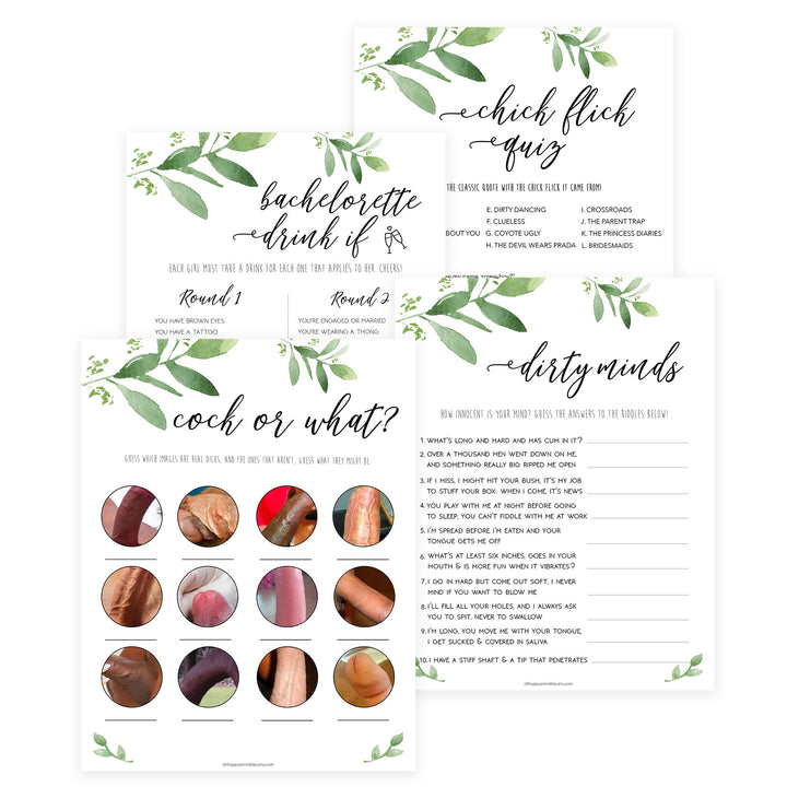 4 Bachelorette Party Games Bundle - Greenery