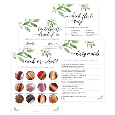 4 Bachelorette Party Games Bundle - Greenery