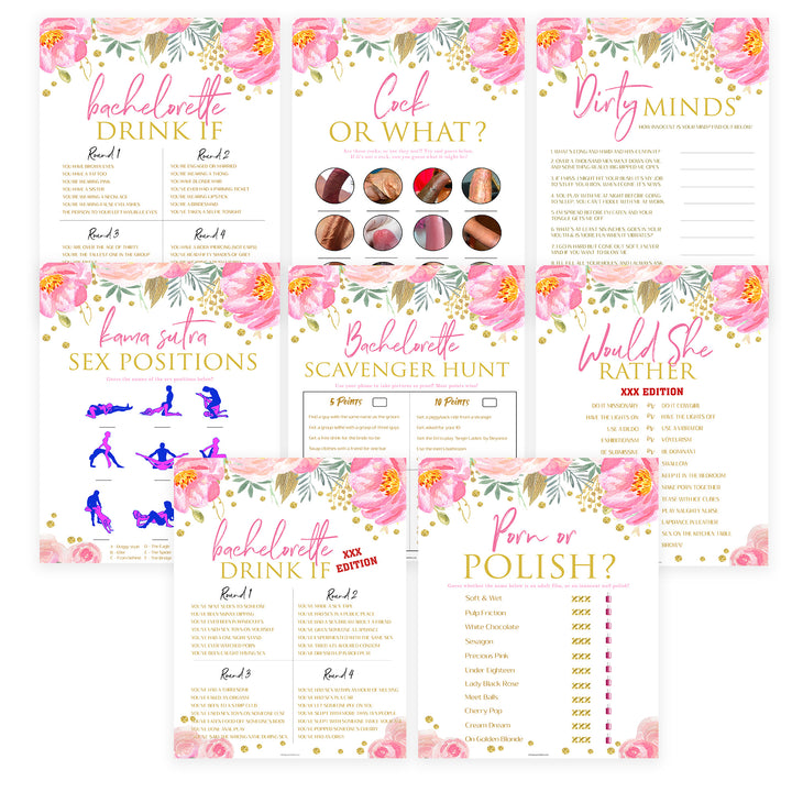 8 Bachelorette Party Games Bundle - Blush & Gold