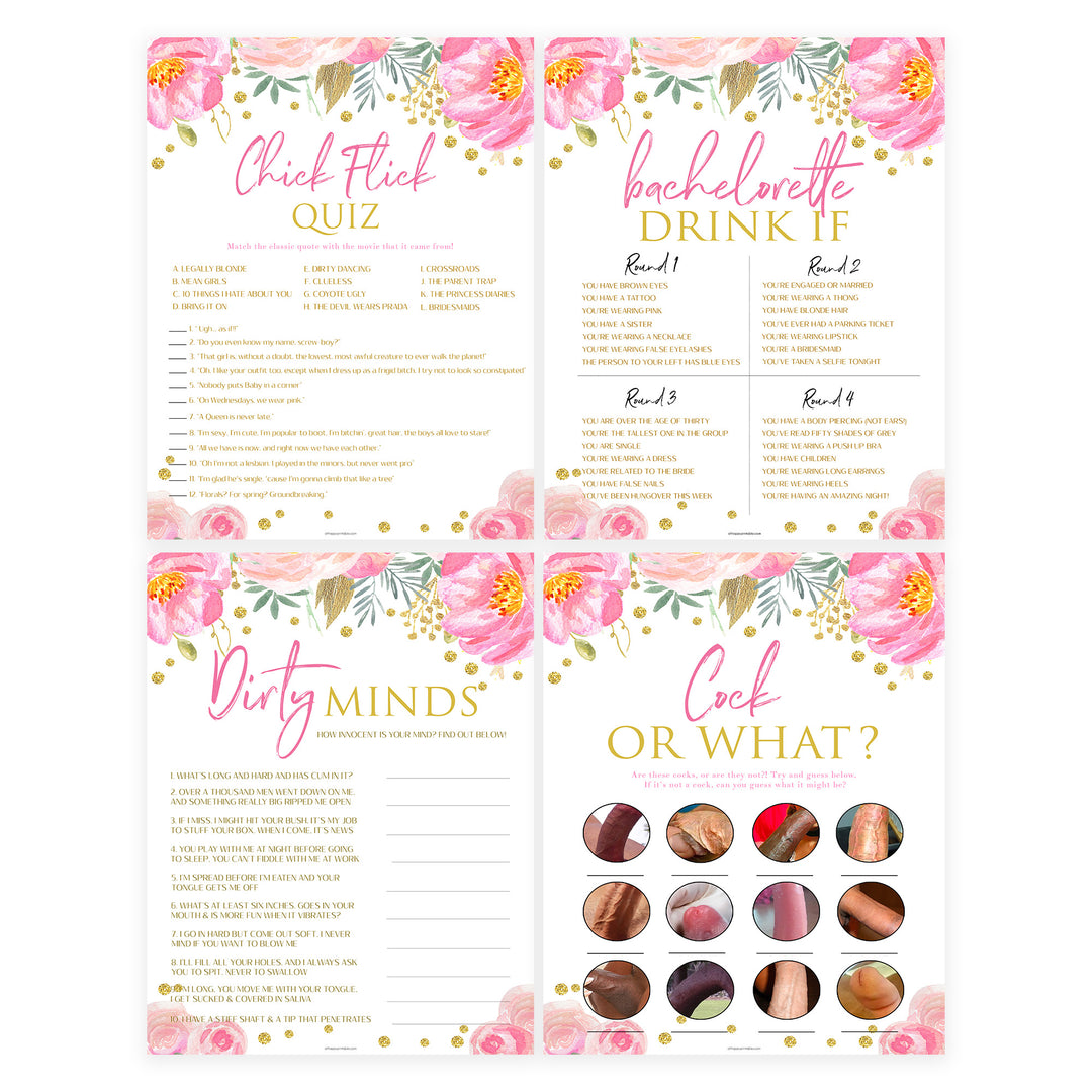 4 Bachelorette Party Games Bundle - Blush & Gold