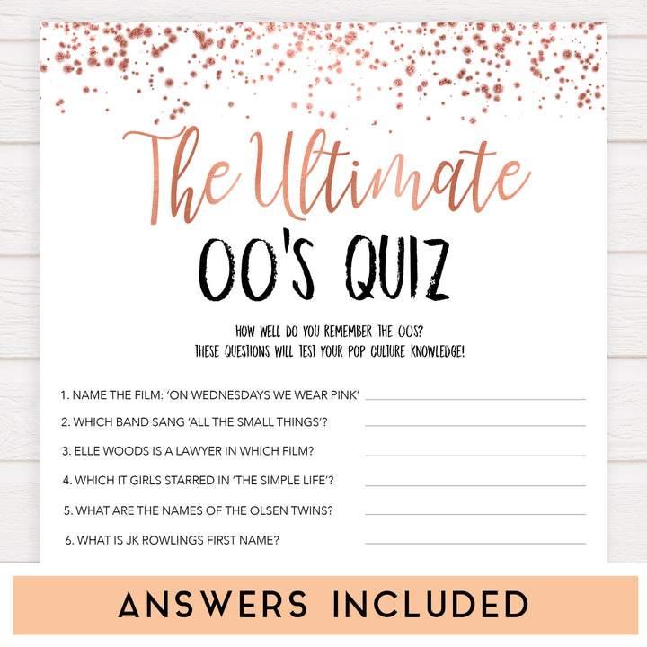 Rose gold bachelorette games, ultimate 00s quiz, bachelorette games, bridal shower games, top 10 baby games, fun bachelorette games, top bridal games, rose gold games