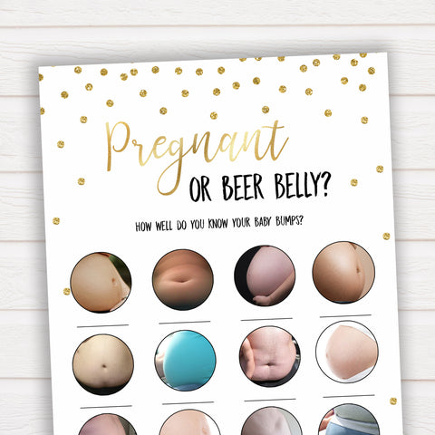 pregnant baby bump game in gold, fun baby shower games, popular baby games, baby bump game
