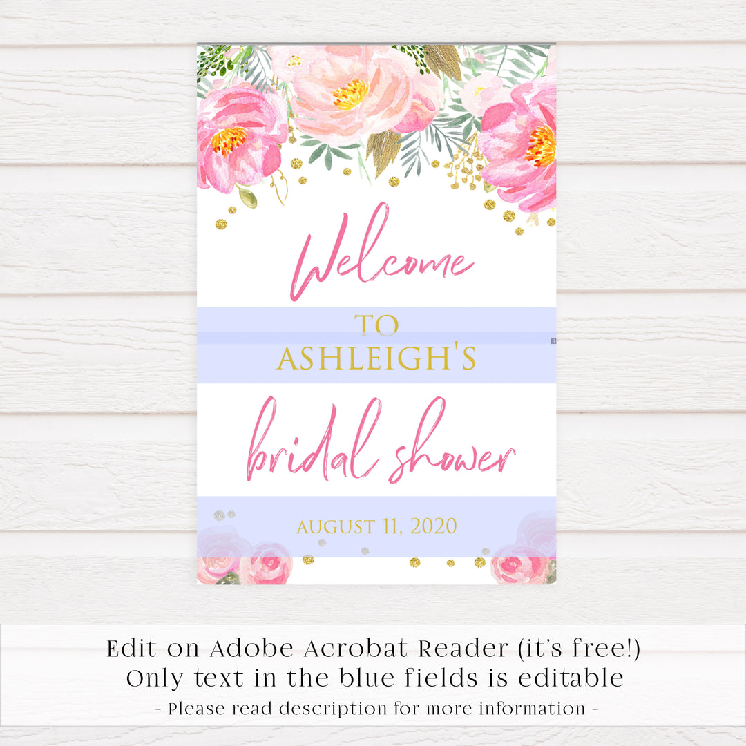 bridal shower welcome sign, editable bridal shower invitation, bridal shower invite, blush gold bachelorette invitation, editable bridal shower invitations, corjl invite, bachelorette party invite, floral bridal invite
