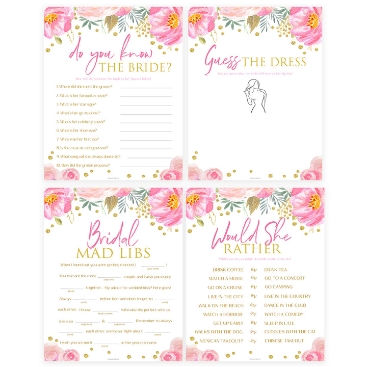 8 Bridal Shower Games Bundle - Blush & Gold