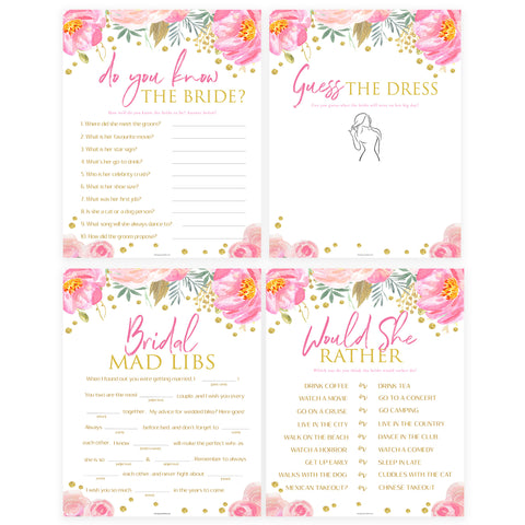 8 Bridal Shower Games Bundle - Blush & Gold