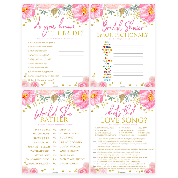 4 Bridal Shower Games Bundle - Blush & Gold
