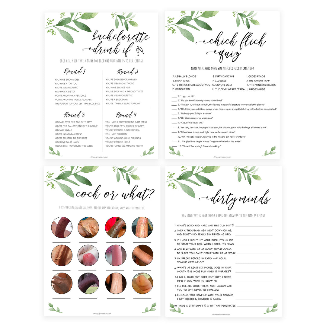 4 Bachelorette Party Games Bundle - Greenery