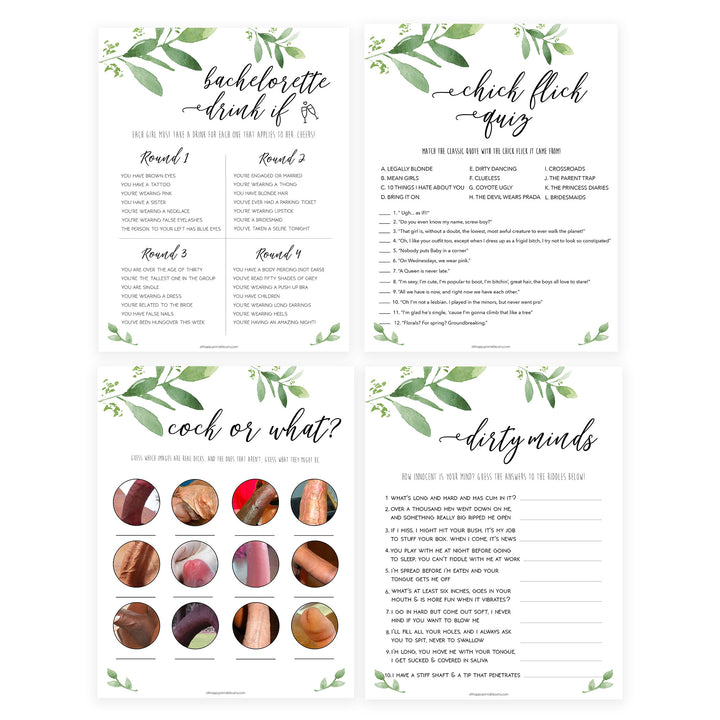 4 Bachelorette Party Games Bundle - Greenery