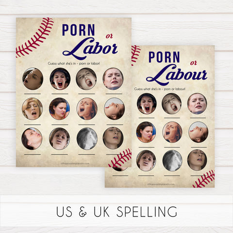 Baseball Porn or Labour Baby Shower Game, Porn or Labor Game, Baby Shower Game, Funny Baby Shower, Porn or Labour Labor or Lovin Game, fun baby games, popular baby shower games