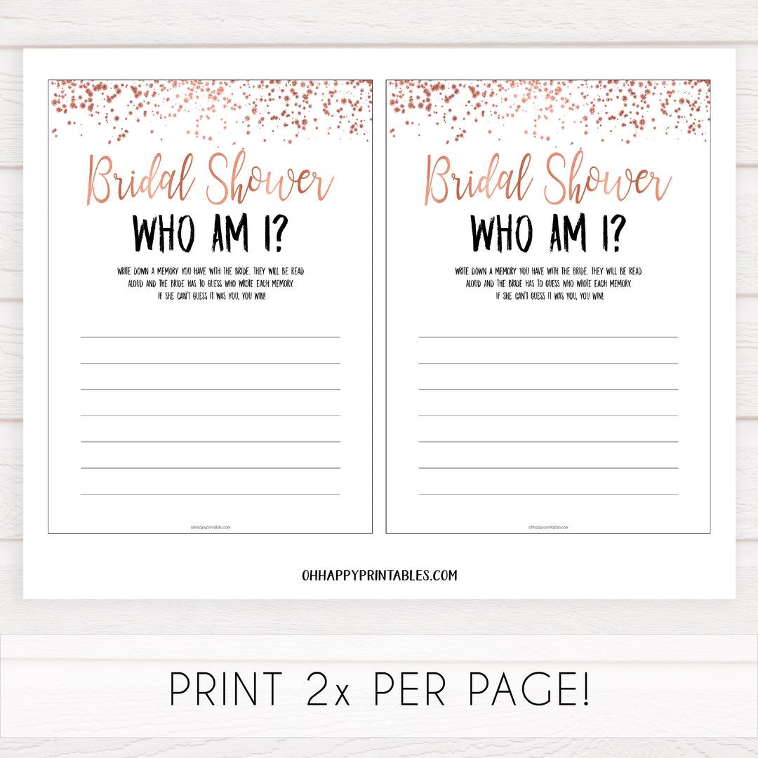 Bridal Shower Who Am I - Rose Gold Foil