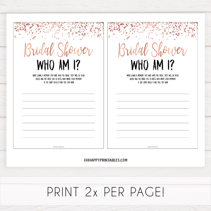 Bridal Shower Who Am I - Rose Gold Foil