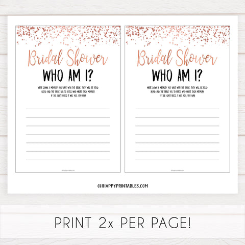 Bridal Shower Who Am I - Rose Gold Foil