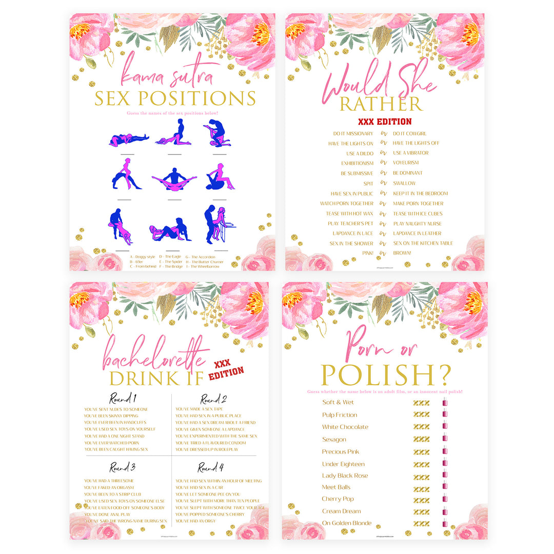 8 Bachelorette Party Games Bundle - Blush & Gold
