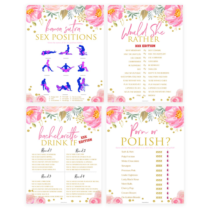 8 Bachelorette Party Games Bundle - Blush & Gold