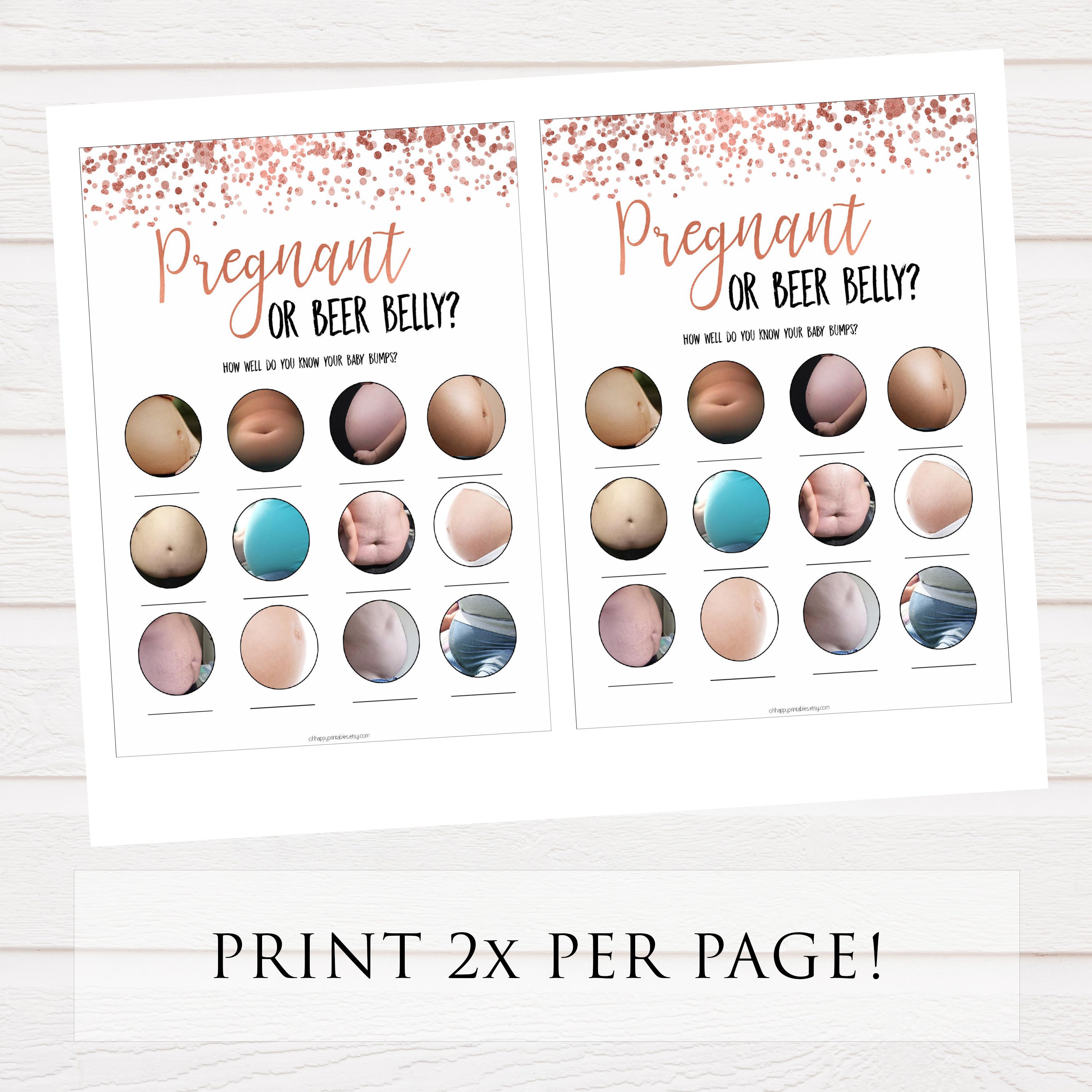 Pregnant or Beer Belly, Baby Shower Games, Baby Bump Beer Belly, Pregnant or Beer Belly Game, Beer Belly Pregnant, Rose Gold, Baby Games, printable baby shower games, fun baby shower games, popular baby shower games
