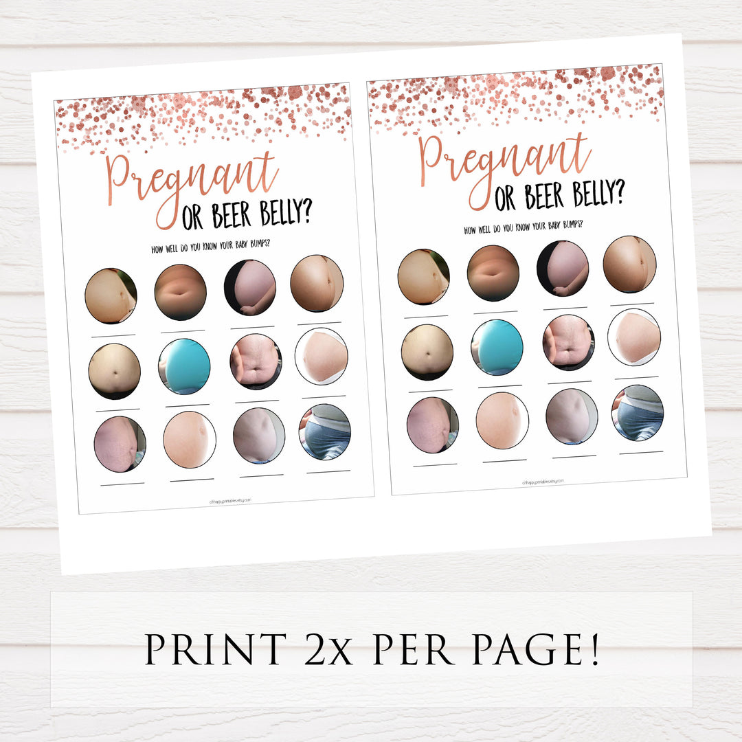 Pregnant or Beer Belly, Baby Shower Games, Baby Bump Beer Belly, Pregnant or Beer Belly Game, Beer Belly Pregnant, Rose Gold, Baby Games, printable baby shower games, fun baby shower games, popular baby shower games