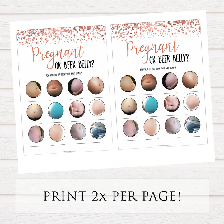 Pregnant or Beer Belly, Baby Shower Games, Baby Bump Beer Belly, Pregnant or Beer Belly Game, Beer Belly Pregnant, Rose Gold, Baby Games, printable baby shower games, fun baby shower games, popular baby shower games