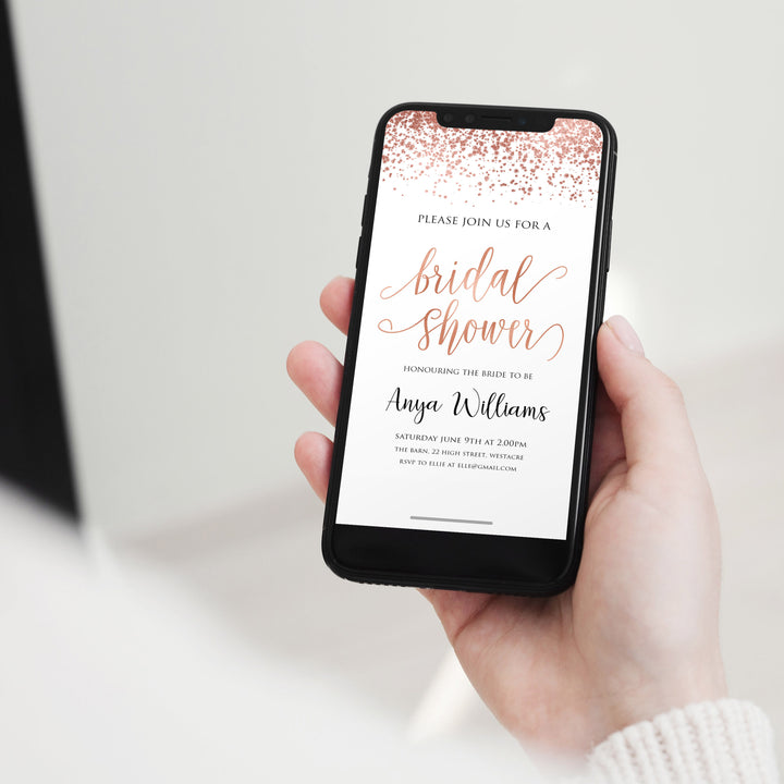 Digital Bridal Shower Invitation Template - Rose Gold Foil