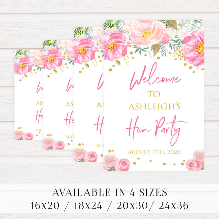 Hen party welcome sign, printable bridal shower games, blush floral bridal shower games, fun bridal shower games