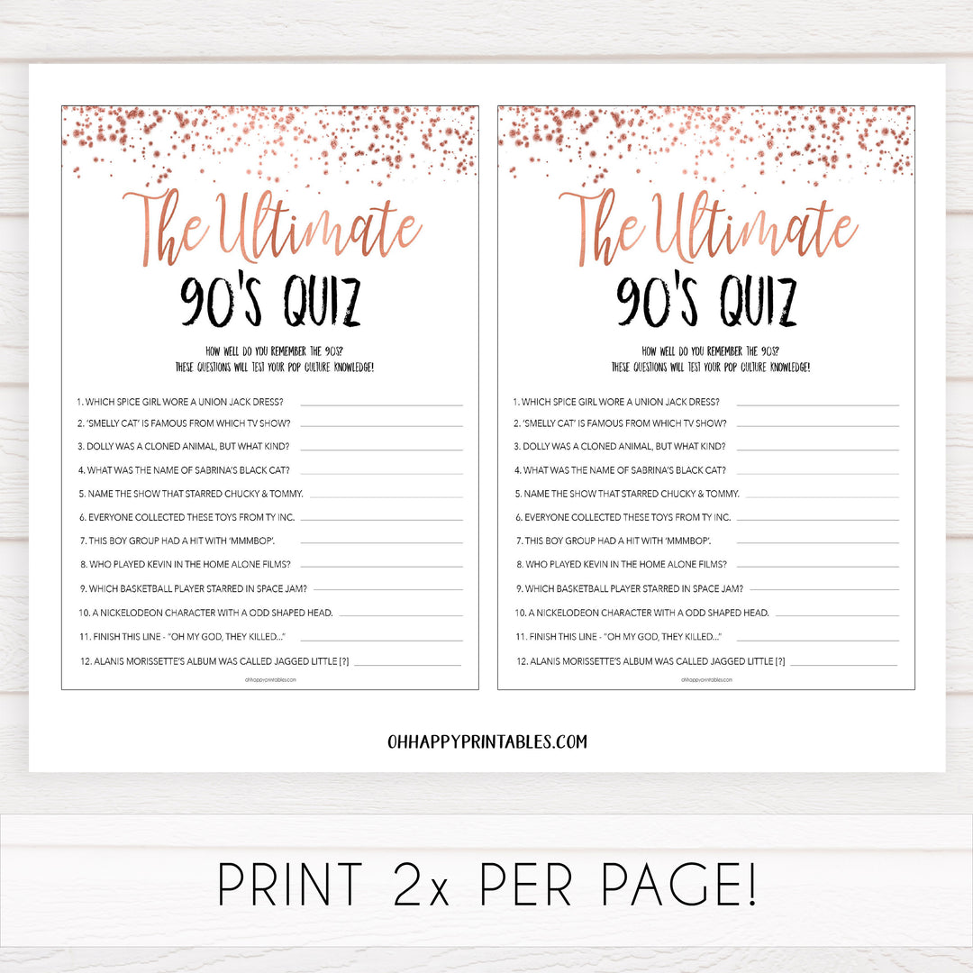 Rose gold bachelorette games, Ultimate 90s Quiz, bachelorette games, bridal shower games, top 10 baby games, fun bachelorette games, top bridal games, rose gold games