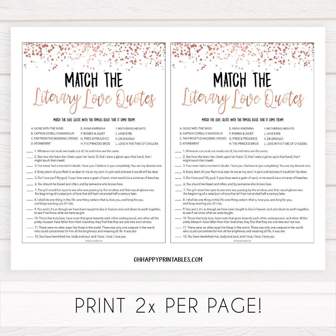 Match the Literary Love Quotes - Rose Gold Foil