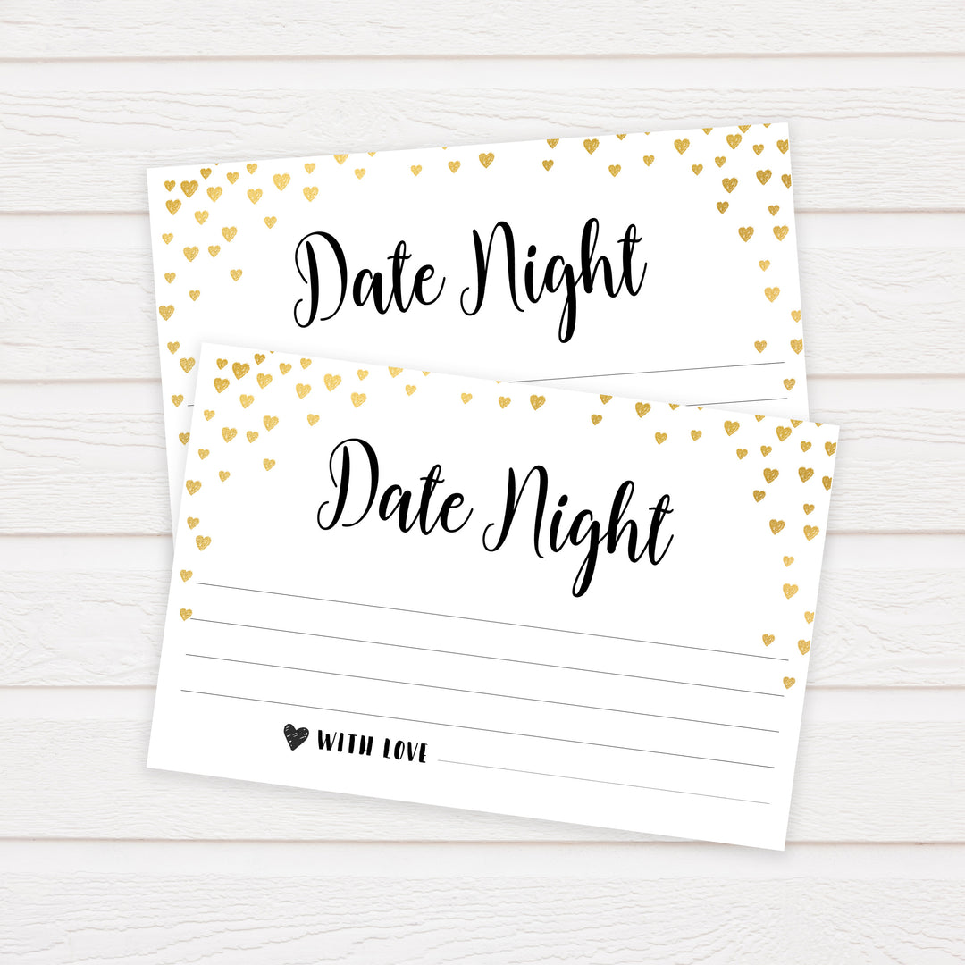 Gold hearts bridal shower games, date night jar, printable bridal games, gold bridal games, gold hearts bridal games, fun bridal games, top bridal games, best bridal games