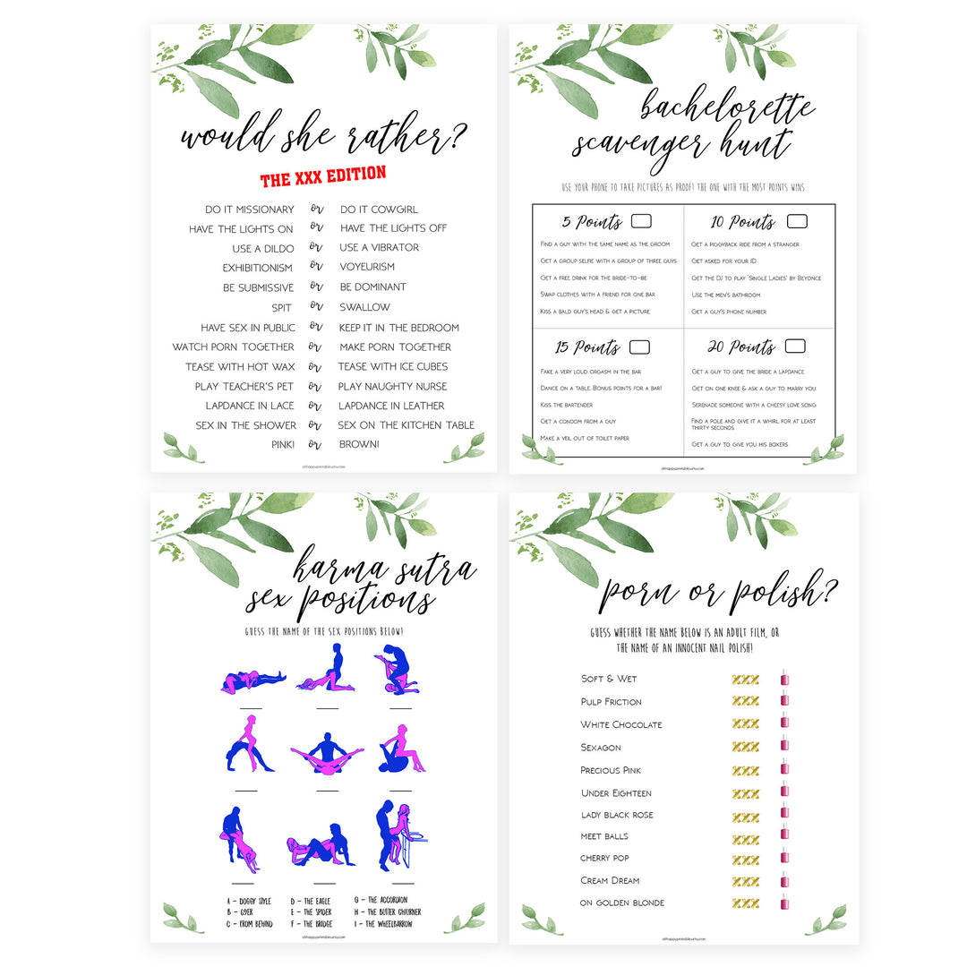 8 Bachelorette Party Games Bundle - Greenery