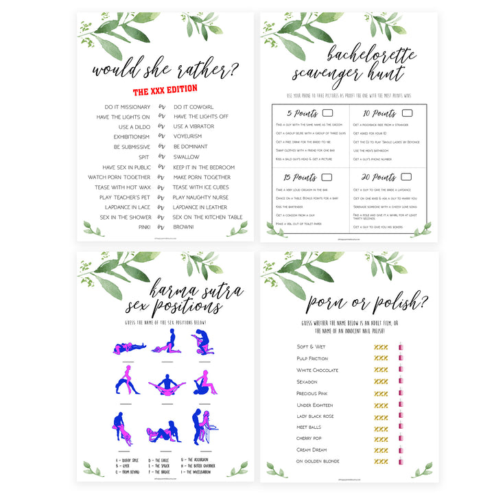 8 Bachelorette Party Games Bundle - Greenery