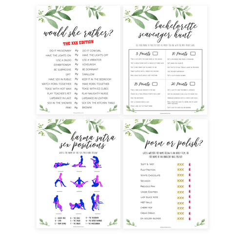8 Bachelorette Party Games Bundle - Greenery