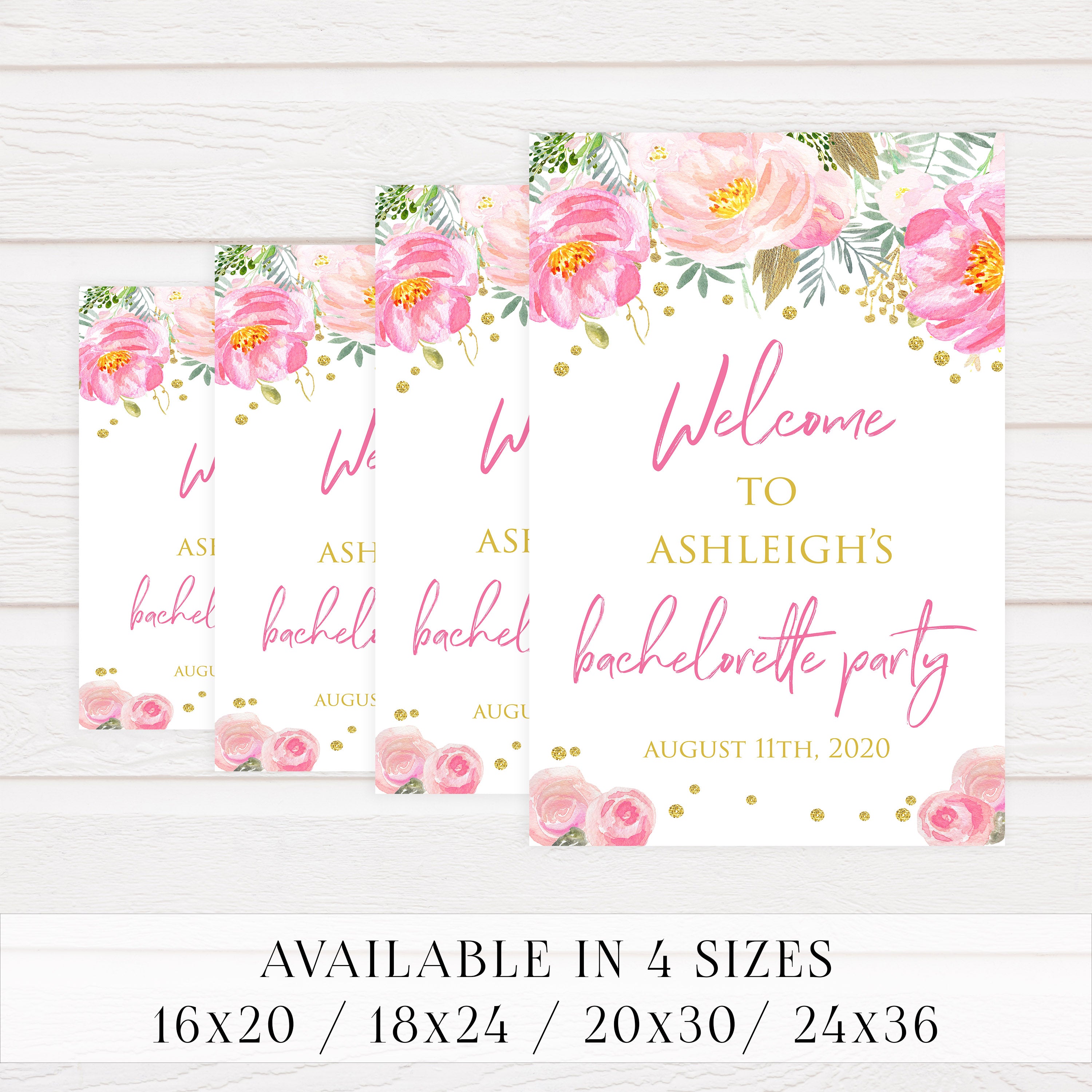 bachelorette welcome sign, blush gold bachelorette invitation, editable bridal shower invitations, corjl invite, bachelorette party invite, floral bridal invite