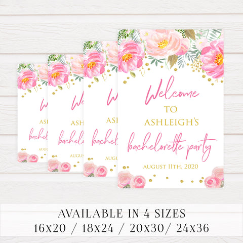 bachelorette welcome sign, blush gold bachelorette invitation, editable bridal shower invitations, corjl invite, bachelorette party invite, floral bridal invite
