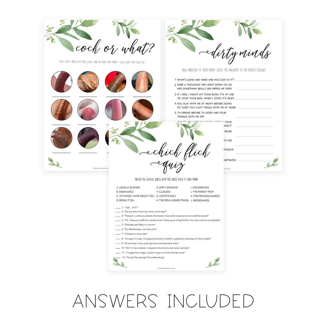 4 Bachelorette Party Games Bundle - Greenery