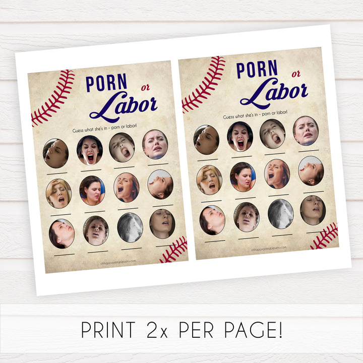 Baseball Porn or Labour Baby Shower Game, Porn or Labor Game, Baby Shower Game, Funny Baby Shower, Porn or Labour Labor or Lovin Game, fun baby games, popular baby shower games