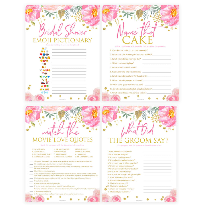 8 Bridal Shower Games Bundle - Blush & Gold