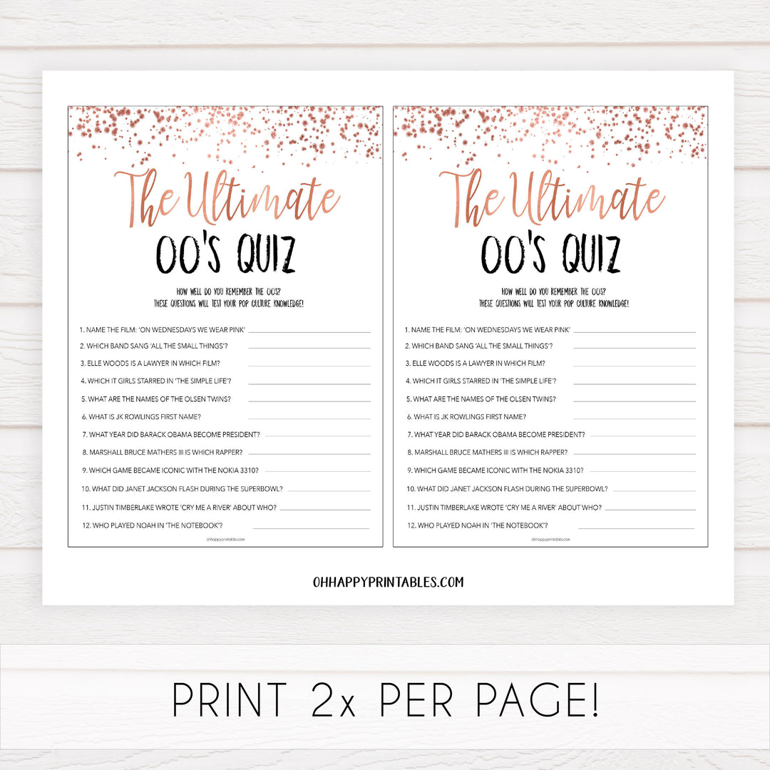 Rose gold bachelorette games, ultimate 00s quiz, bachelorette games, bridal shower games, top 10 baby games, fun bachelorette games, top bridal games, rose gold games