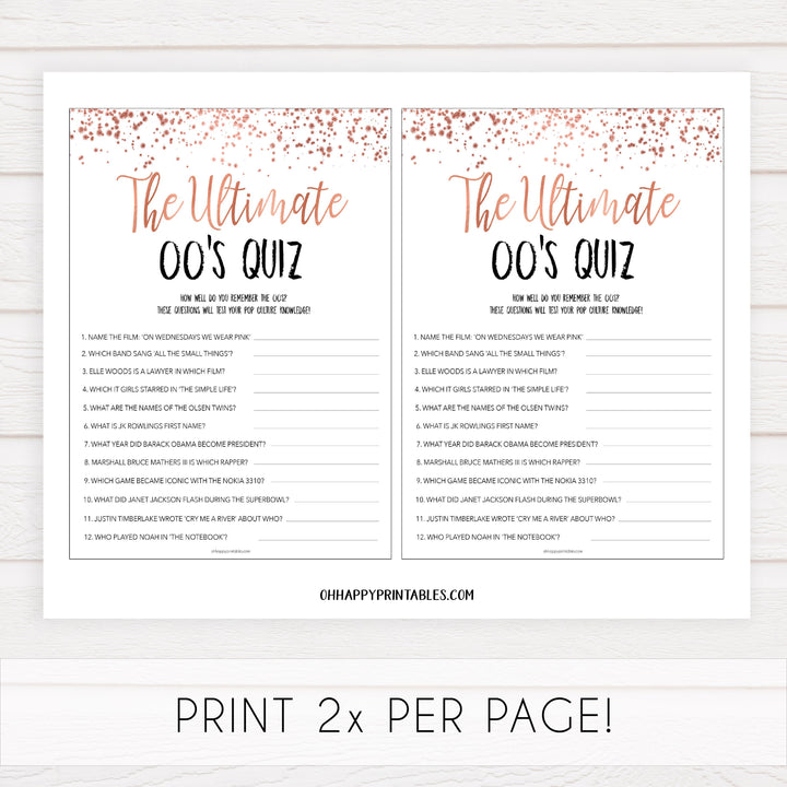 Rose gold bachelorette games, ultimate 00s quiz, bachelorette games, bridal shower games, top 10 baby games, fun bachelorette games, top bridal games, rose gold games