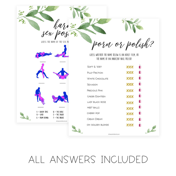 8 Bachelorette Party Games Bundle - Greenery