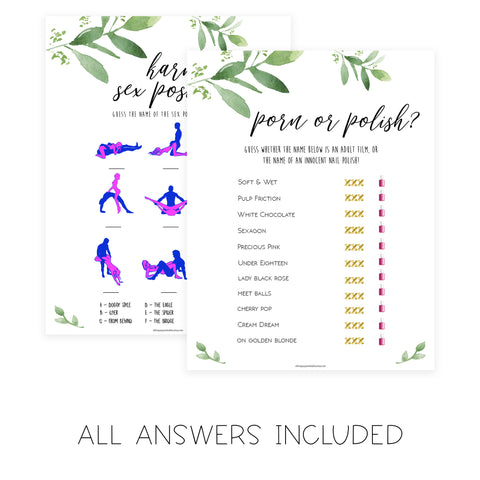 8 Bachelorette Party Games Bundle - Greenery